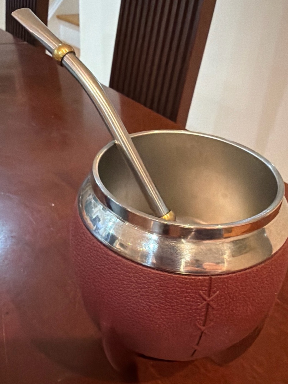 Leather-Wrapped Yerba Mate Gourd with Bombilla - Brown